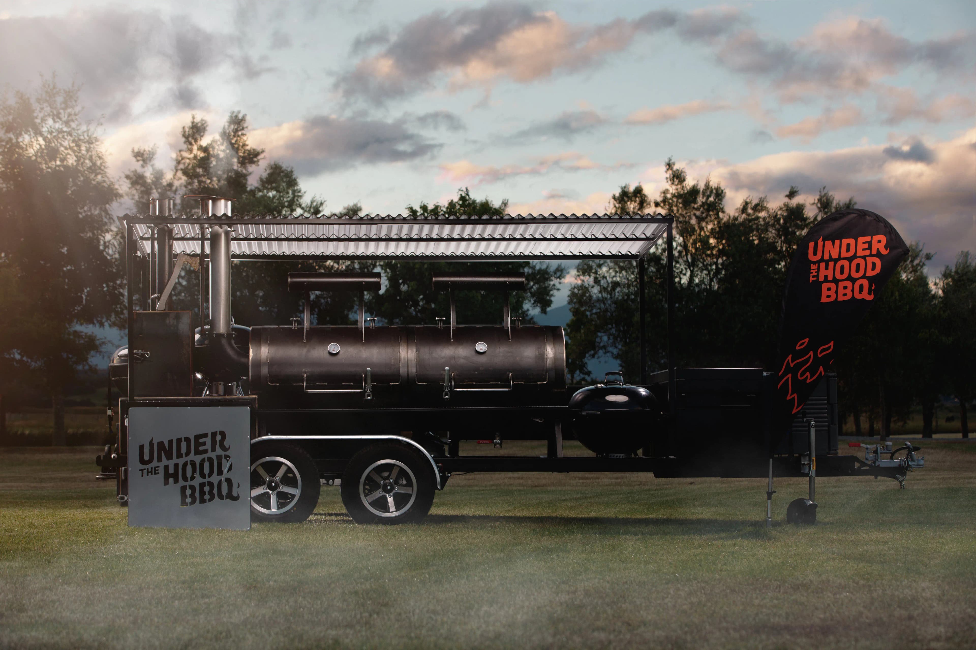 The Smokedogg trailer with smoker, hotplate, kettles and prep benches